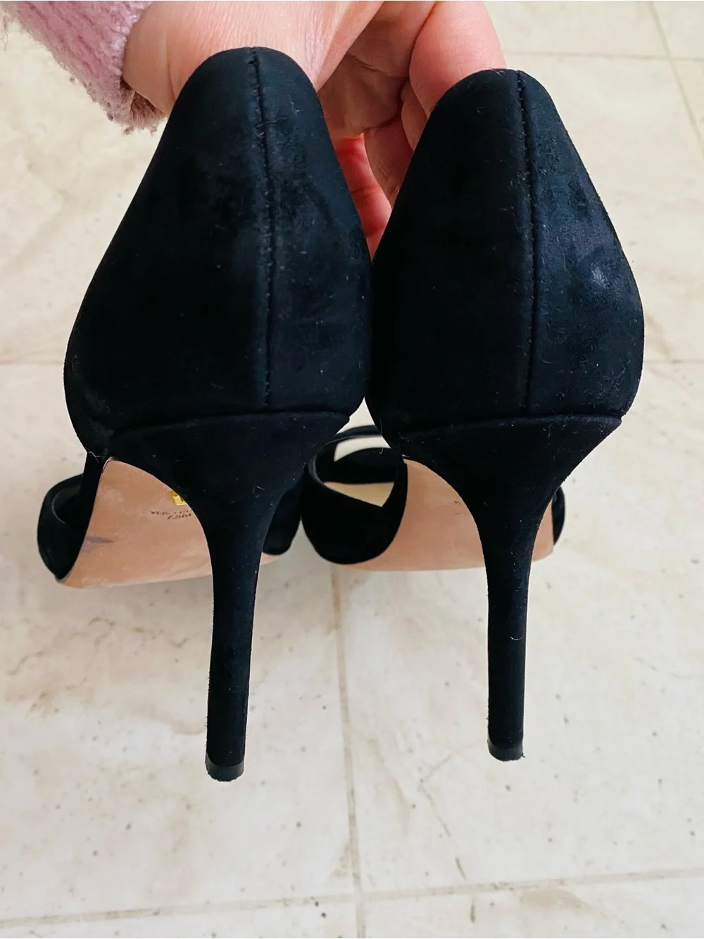 $395 Veronica Beard Gadot Black Suede Peep-Toe Stiletto Heels Pumps Size 7.5